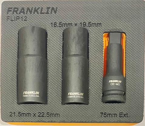 Franklin 3pce Half Size Flip Impact Socket Set 1/2&quot; Dr CR-MO