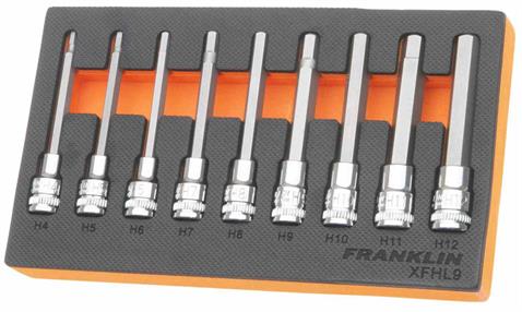 Franklin XF 9 pce Long Hexagon Bit Socket Set 3/8&quot; dr