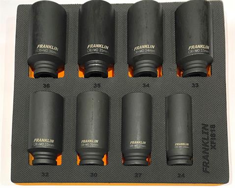 Franklin 8 pce 12 pt Impact Hub Nut Deep Thinwall Socket Set 1/2&quot; dr