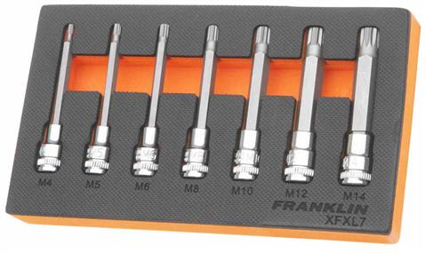 Franklin XF 7 pce  Long Spline Bit Socket Set 3/8&quot; dr