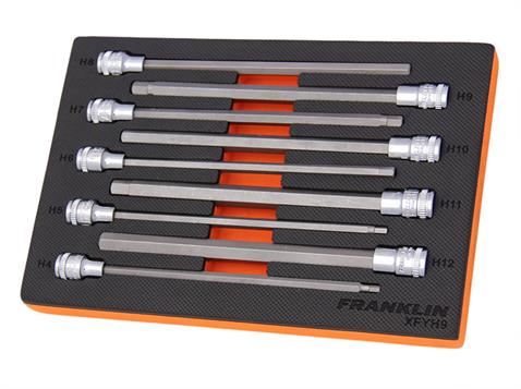 Franklin XF 9 pce 200mm Long Hexagon Bit Socket Set 3/8&quot; dr