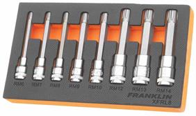 Franklin XF 8 pce Long Ribe Bit Socket Set 3/8&quot; 1/2&quot; dr